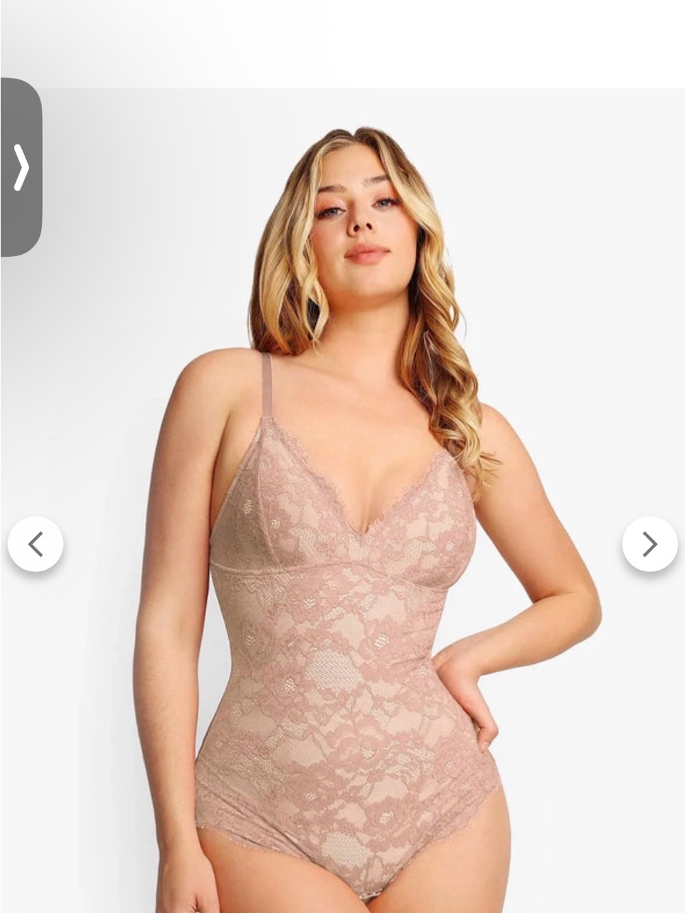 Lace V-Neck Shaping Bodysuit in Dusty Rose